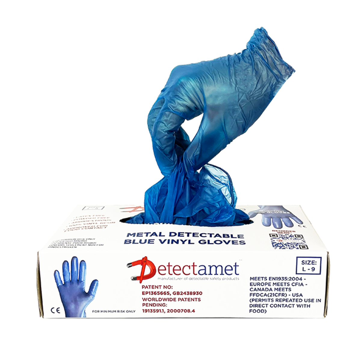 Detectamet Blue Metal Detectable Disposable Vinyl Gloves (Box of 100)