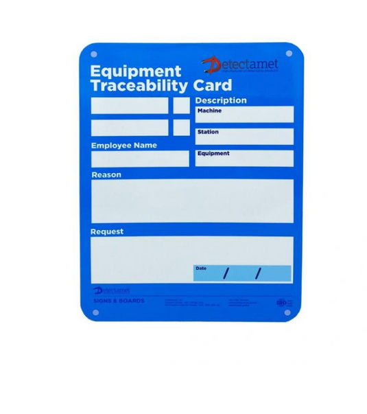 Detectamet Detectable Equipment Traceability Card